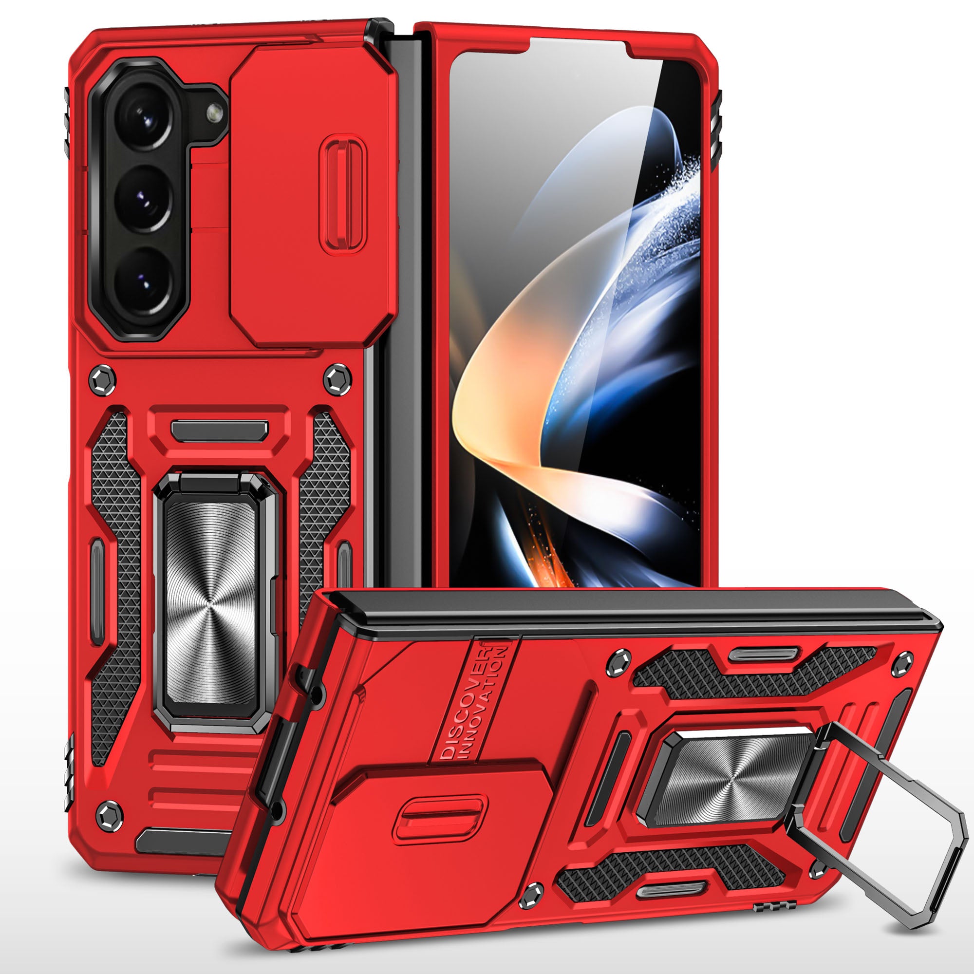 For Samsung Galaxy Z Fold5 5G Armor Series PC TPU Phone Case Metal Kickstand Cover with Slide Camera Lid For Samsung Galaxy Z Fold5 5G Armor Series PC TPU Phone Case Metal Kickstand Cover with Slide Camera Lid